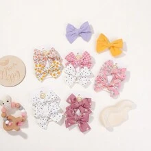 2入組隨機花卉印花蝴蝶結髮夾，適合兒童旅行和派對