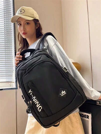 Mochila grande unissex para escola Nylon impermeável com pompom