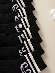 20 Pairs/Set Random Children's Black Athletic Socks With Cuff And Double Stripes Design, Suitable For Daily Wear - Black and White - View 3