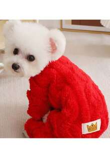 加厚扭紋四腳寵物衣服貓狗冬季 - 紅色 - 查看 2