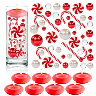 4114 Pcs Christmas Vase Filler Pearls Clear Water Gel Beads Vase Filler Pearls Floating Candles Centerpiece with 8 Floating Candles for Christmas Dinning Table Party Festival Decor (Classic)