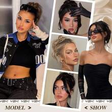 亂糟糟秀氣撮髮剪髮團波浪捲曲恰妮髮編結接頭毛髮延伸紊亂髮髻夾鉗馬尾髮套束頭髮圈,女士用 - 黑色 - 查看 7