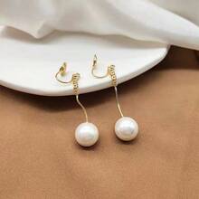 1對時尚的仿珍珠和鑽石長耳夾，優雅、輕奢的耳環，時尚百搭女士耳環，假日禮物