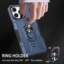 1pc Ring Holder Car Phone Holder Case, Anti-Drop Protective Cover Compatible With IPhone Compatible With Galaxy S25 Ultra, S24 Ultra, S23 Ultra, S22 Ultra, 6 To 15 Pro Max, Compatible With Redmi, Compatible With OPPO, Compatible With Vivo Models - Navy Blue - View 8