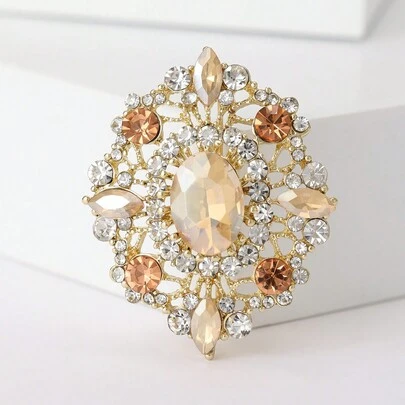 1pc Fashionable Palace Style Rhinestone Flower Brooch Pin For Lady, Casual Clothing Accessory And Gift Valentines,Mom,Mother,Mother's Day,Gift