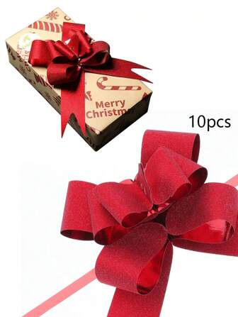 10 件蝴蝶结礼品包装，纯色丝带蝴蝶结，带丝带的闪光拉蝴蝶结，大蝴蝶结，适用于花店、婚礼、生日、周年纪念、装饰胸花、节日派对礼品包装