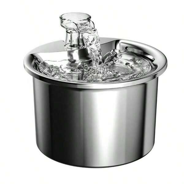 1pc 2l Stainless Steel Round Pet Water Dispenser (Ft333) With Usb Power Supply, Auto Circulation Filter System. Quiet And Adjustable Water Pump With Corrosion Resistance To Prevent Moss. Suitable For Cats And Dogs.