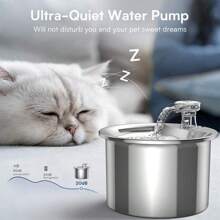 1 Distributeur D'eau Rond Pour Animaux De Compagnie En Acier Inoxydable De 2 L (ft333) Avec Alimentation Usb, Système De Filtre À Circulation Automatique. Pompe À Eau Silencieuse Et Réglable Avec Résistance À La Corrosion Pour Éviter La Mousse. Convient Aux Chats Et Aux Chiens.