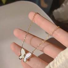 1pc Simple & Delicate Stainless Steel Butterfly Bone Chain Suitable For Women's Daily Wear - Yellow Gold - View 1