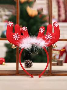 1 Pezzo Cerchietto Di Renna Decorativo Natalizio Con Piume Rosse, Fiocchi Di Neve, Campanelle E Corna, Accessorio Per Capelli Per Festa Di Natale, Regalo Di Natale, Prop Fotografia