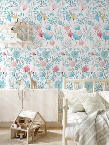 SUPSTICKER 1 卷七彩花朵藝術壁紙即剝即貼防潮加厚客廳臥室裝飾牆貼 48.8x15.8 英寸