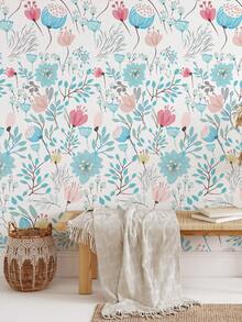 SUPSTICKER 1 卷七彩花朵藝術壁紙即剝即貼防潮加厚客廳臥室裝飾牆貼 48.8x15.8 英寸