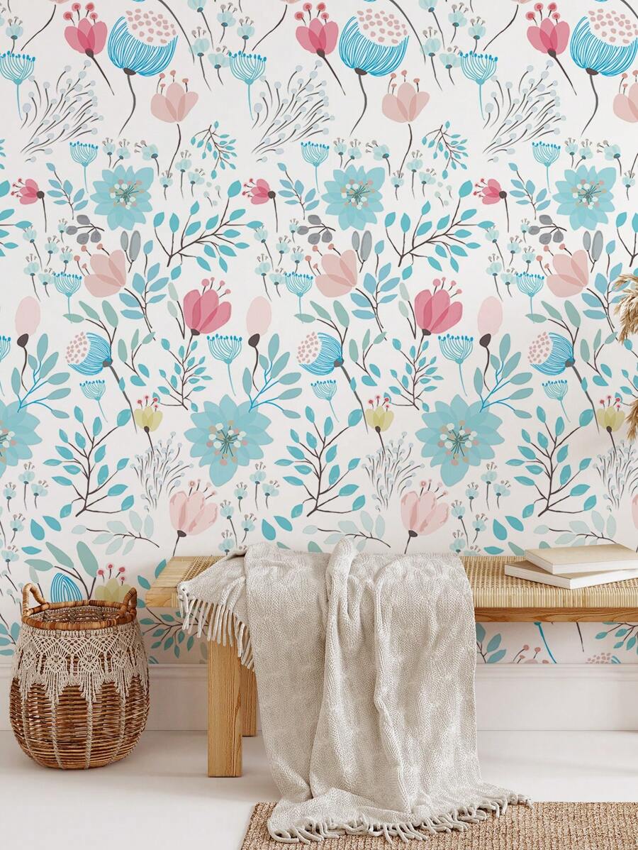 SUPSTICKER 1 卷七彩花朵藝術壁紙即剝即貼防潮加厚客廳臥室裝飾牆貼 48.8x15.8 英寸