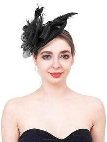 黑色羽毛头饰，由羽毛夹和发箍组成，非常适合鸡尾酒会、狂欢节、海滩和日常佩戴——适合所有季节。
