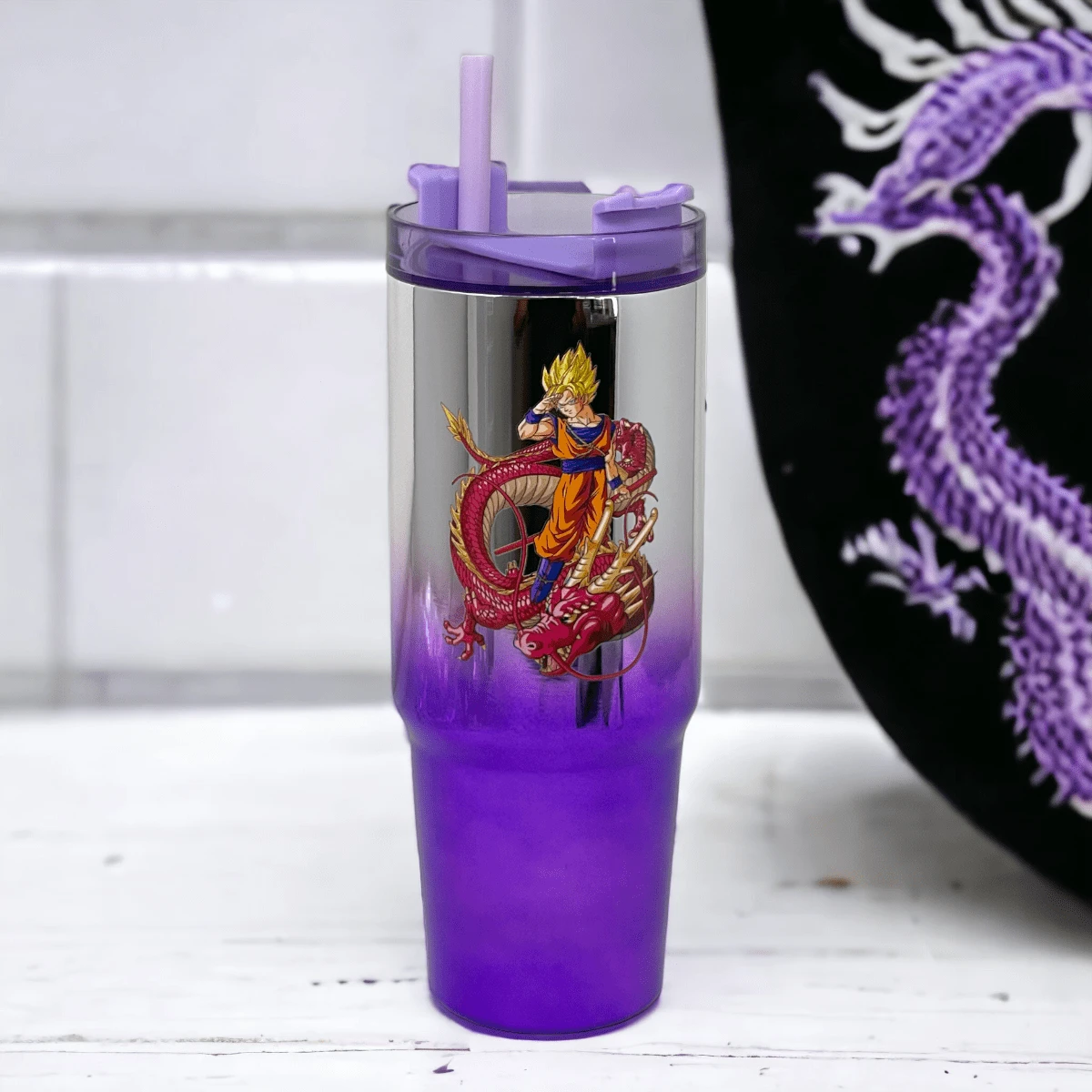 Vasos Termo de Acero Inoxidable con Popote con Diseño Figuras Anime Agua Caliente y Fria Capacidad de 30 oz 890ml - Morado Violeta - Ver 1