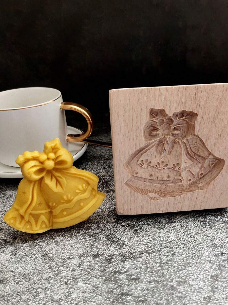 Cippes 1個聖誕鈴鐺形餅乾模具,3d木雕壓花烘焙模具,適用於自製餅乾、裝飾蛋糕、聖誕廚房烘焙工具 - 杏色 - 查看 1