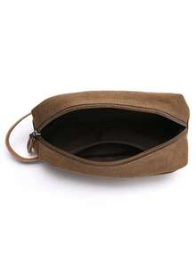 1 件装休闲帆布化妆包，带 PU 皮革手柄，旅行男士洗漱剃须女士洗漱用品收纳防水化妆包邮轮必备洗漱包夏季旅行必备品，适合海滩度假假期学校用品宿舍必备品返校 - 咖啡棕 - 查看 7