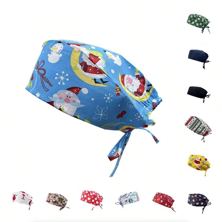 聖誕老人和月亮圖案工作帽,適用於醫生、護士、牙科診所