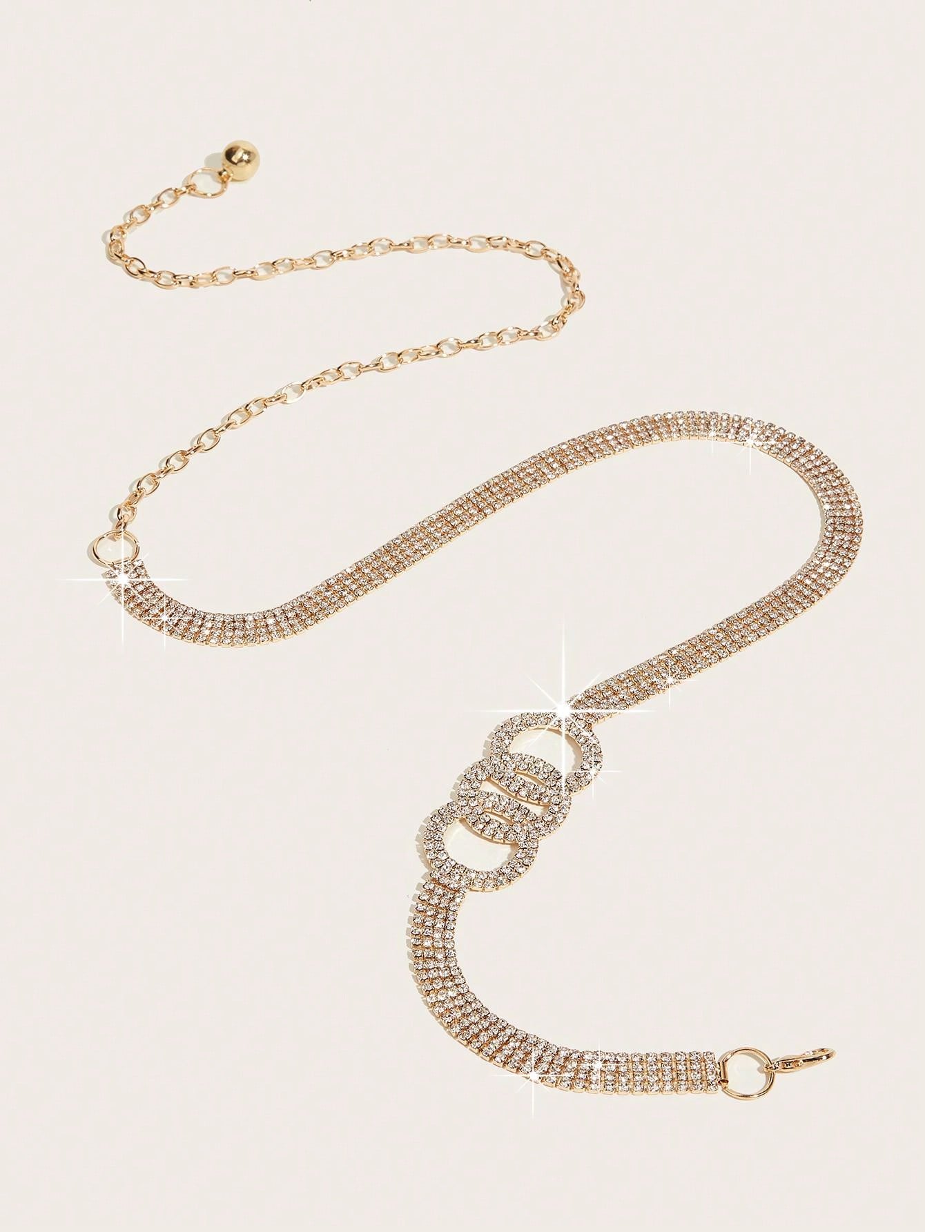 Chain 3 Rows 1pc Ladies' Three Circles Shaped Rhinestone & Three Rows Rhinestone ...