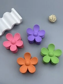 4件套女士多色花形发夹，树脂材质五瓣花形爪夹，发夹发夹，抓头发时不伤发夹，简约休闲日常居家发饰，新年、圣诞节旅行聚会派对配套服饰花形发饰，作为礼物多色搭配发饰套装，情人节情侣作为礼物发饰 - 彩色 - 查看 2