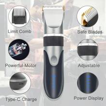 Men's Electric Hair Clipper Cordless Haircut Scissors With Adjustable Trimming Length - Gold - View 3