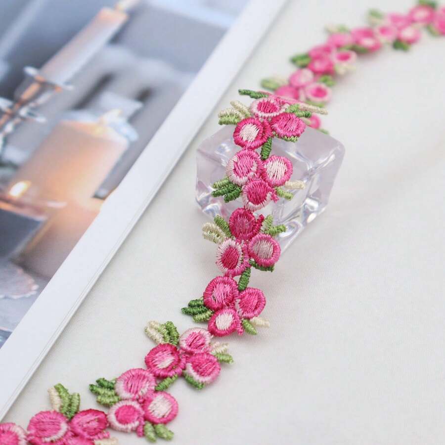 1碼花卉花邊蕾絲修邊玫瑰刺繡蕾絲鑲嵌縫紉蕾絲,用於手工製作、禮服婚禮裝飾