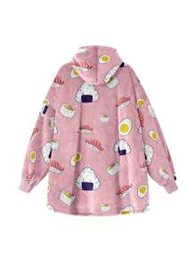 女士壽司圖案袋鼠口袋睡衣上衣