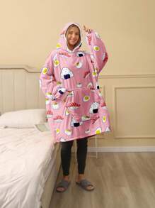 女士壽司圖案袋鼠口袋睡衣上衣