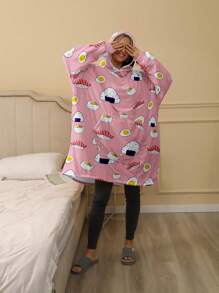 女士壽司圖案袋鼠口袋睡衣上衣