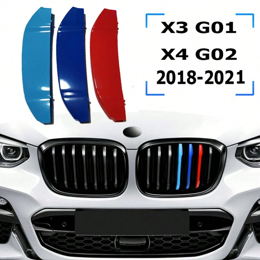 1套3入組abs汽車前進氣格柵裝飾夾 M型三色中央腎格柵適用於bmw X3 G01 X4 G02 2018-2023