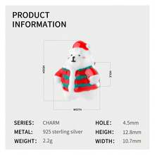 MAGIC CHARMS 1入組s925純銀可愛的聖誕熊造型diy串珠,適用於女士手鍊或項鍊,附有琺瑯裝飾,是節日的理想禮物