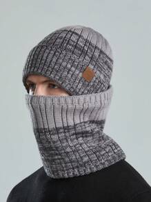 Knitted Hat Scarf Set With Thermal Lined , Suitable For Daily Wear - Grey - View 1