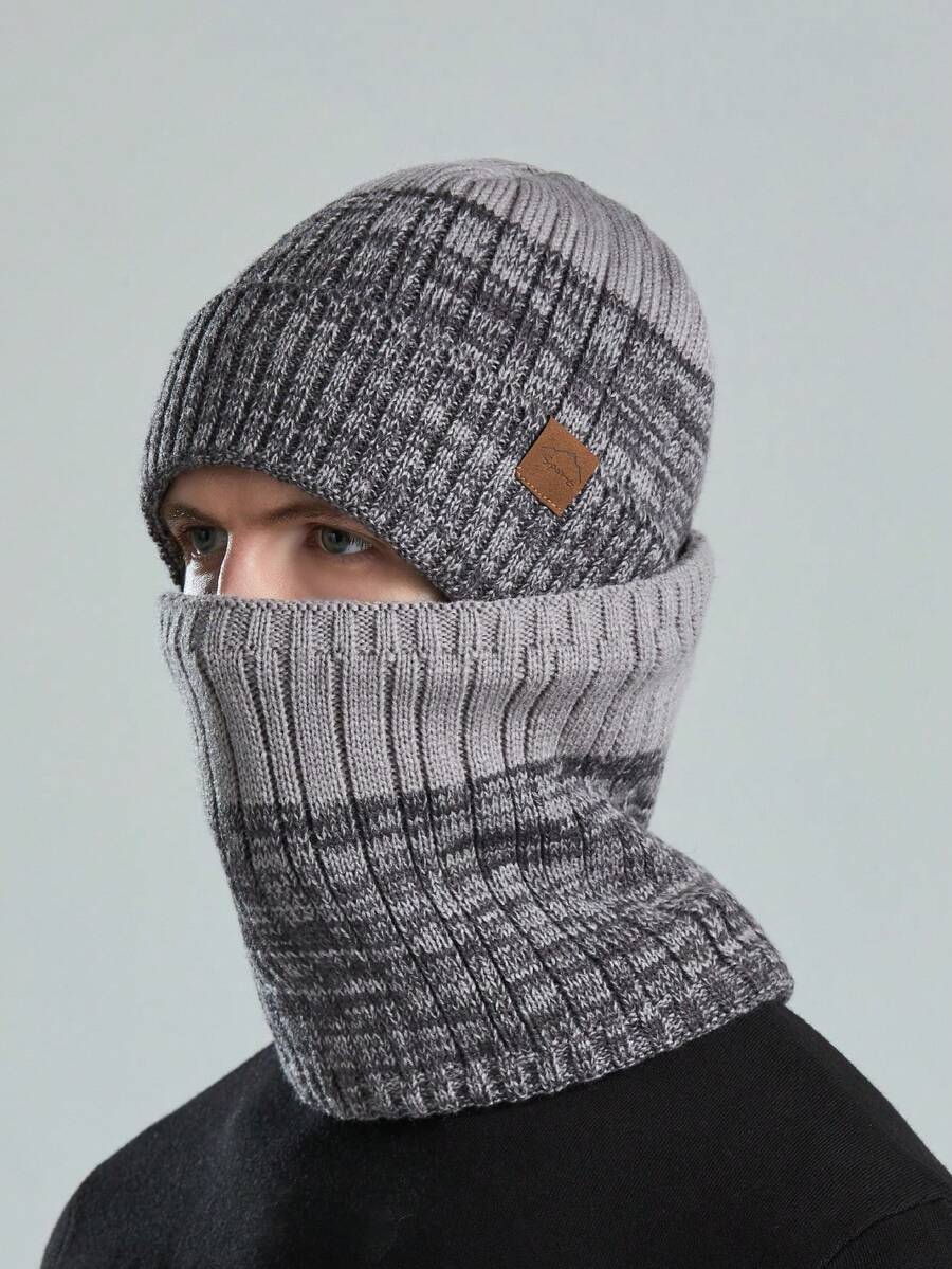 Knitted Hat Scarf Set With Thermal Lined , Suitable For Daily Wear - Grey - View 1