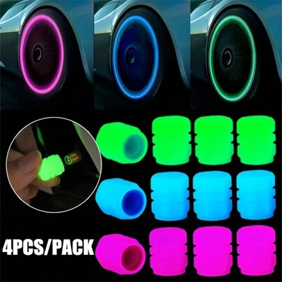 4pcs Car Tire Valve Stem Caps Fluorescence, Luminous Air Caps Cover, Universal For Cars, Bike, Trucks And Motorcycles, Bicycle Lighting Accessories