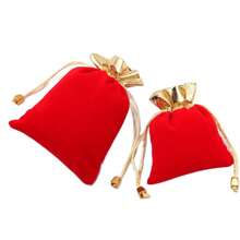 5pcs Red Velvet Small Drawstring Bags For Party Favor Decoration, Small Size With Golden Edge For Jewelry, Velvet Bags With Pull Cord For Storing Ornaments, Gift-wrap Pouches With Drawstring For Christmas Decorations, Hanging Bags For Christmas Tree Decoration - Red - View 10