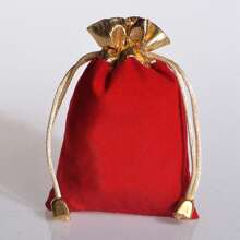 5pcs Red Velvet Small Drawstring Bags For Party Favor Decoration, Small Size With Golden Edge For Jewelry, Velvet Bags With Pull Cord For Storing Ornaments, Gift-wrap Pouches With Drawstring For Christmas Decorations, Hanging Bags For Christmas Tree Decoration - Red - View 3