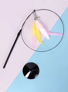 1pc Fake Feather Decor Random Cat Lover And Cat Mom Love Teaser Stick For Cat Lover And Cat Mom Love For Interaction - Multicolor - View 2