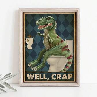 1pc Dinosaur Themed Funny Toilet Poster, Modern Home Decor, Wall Art, Canvas Print Painting, Office And Living Room Decoration, Unframed
