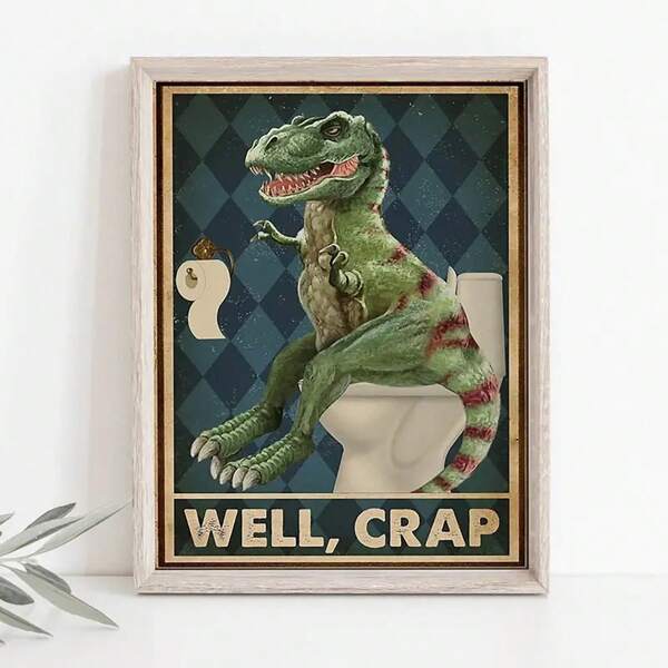 1pc Dinosaur Themed Funny Toilet Poster, Modern Home Decor, Wall Art, Canvas Print Painting, Office And Living Room Decoration, Unframed