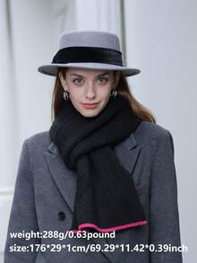 1入女士秋冬新款時尚多用途韓式色塊扭結針織圍巾,冬季保暖 - 黑色 - 查看 6