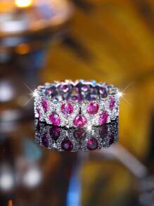 1入組豪華和精美充分圓形方晶鋯石鑲嵌圓環,優雅和大氣的首飾類適合女士,完美適合派對和婚禮,合適的作為伴娘禮物