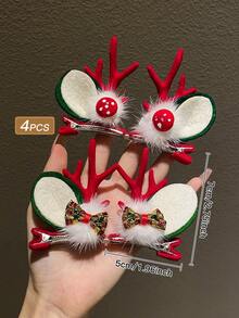 4 件裝女式可愛有趣聖誕節馴鹿角髮夾