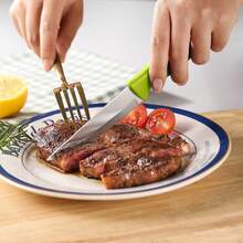 6 件/套多色牛排刀,不鏽鋼鋒利鋸齒西式刀,餐廳、飯店、露營餐具,附塑膠手,鋸齒麵包刀和切片刀