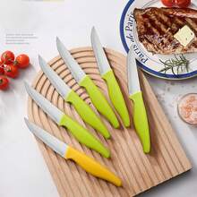 6 件/套多色牛排刀,不鏽鋼鋒利鋸齒西式刀,餐廳、飯店、露營餐具,附塑膠手,鋸齒麵包刀和切片刀