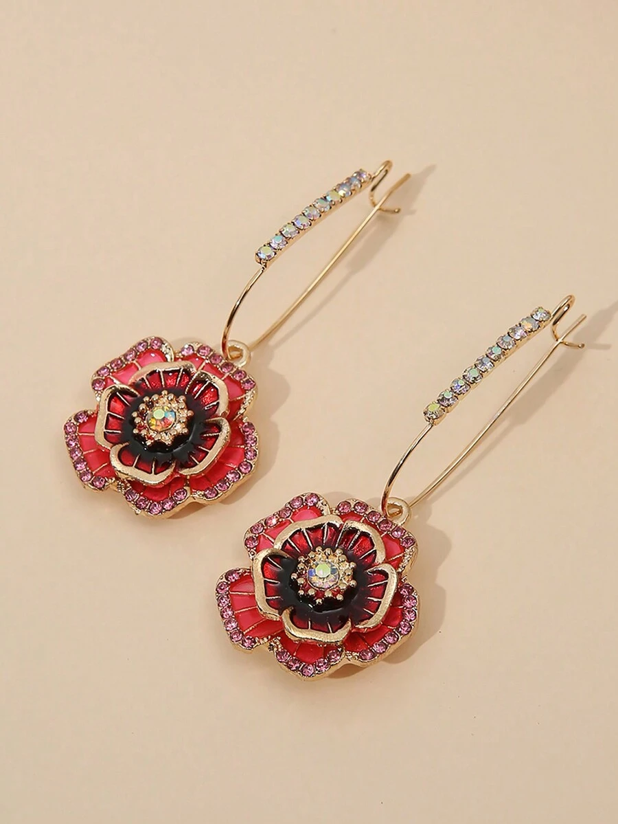 2入組鑲花鑽波西米亞風格的時髦街拍時尚耳環新娘耳環