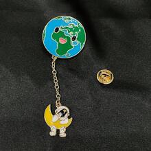 1pc Cute Enamel Earth Lapel Pin Cartoon Accessory For Clothes, Backpack, Jacket And Hat Suitable For Daily Use - Yellow Gold - View 5
