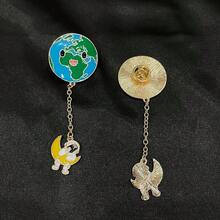 1pc Cute Enamel Earth Lapel Pin Cartoon Accessory For Clothes, Backpack, Jacket And Hat Suitable For Daily Use - Yellow Gold - View 1