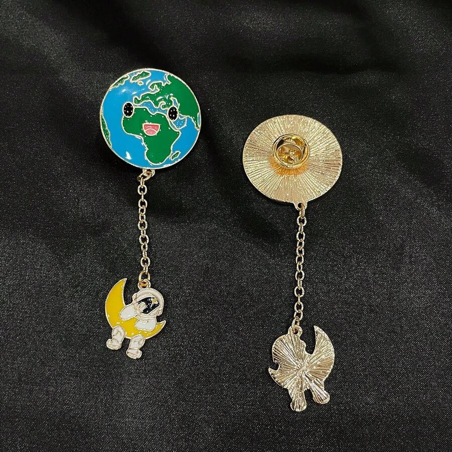 1pc Cute Enamel Earth Lapel Pin Cartoon Accessory For Clothes, Backpack, Jacket And Hat Suitable For Daily Use - Yellow Gold - View 1