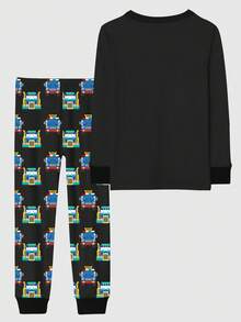 2pcs Tween Boy Truck Print Snug Fit Pajama Set For Home