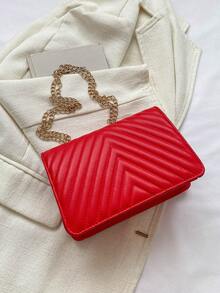 小型、獨特設計刺繡鑽石圖案鏈條單肩斜背包帶流蘇吊墜女式大容量單色手提包帶鏈條肩帶 - 紅色 - 查看 7